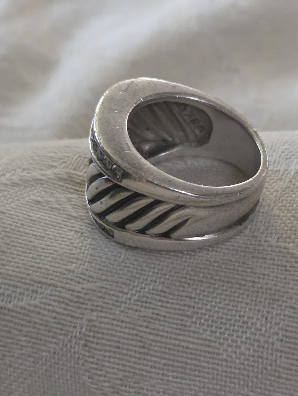 David Yurman Diamond Cable Cigar Band Ring, SS, Size 7
